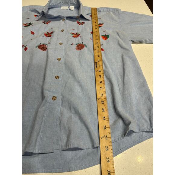 Mystic Blues Women’s Button Up Shirt Chambray Blue Fall Leaves Pinecones 20W - Picture 8 of 11